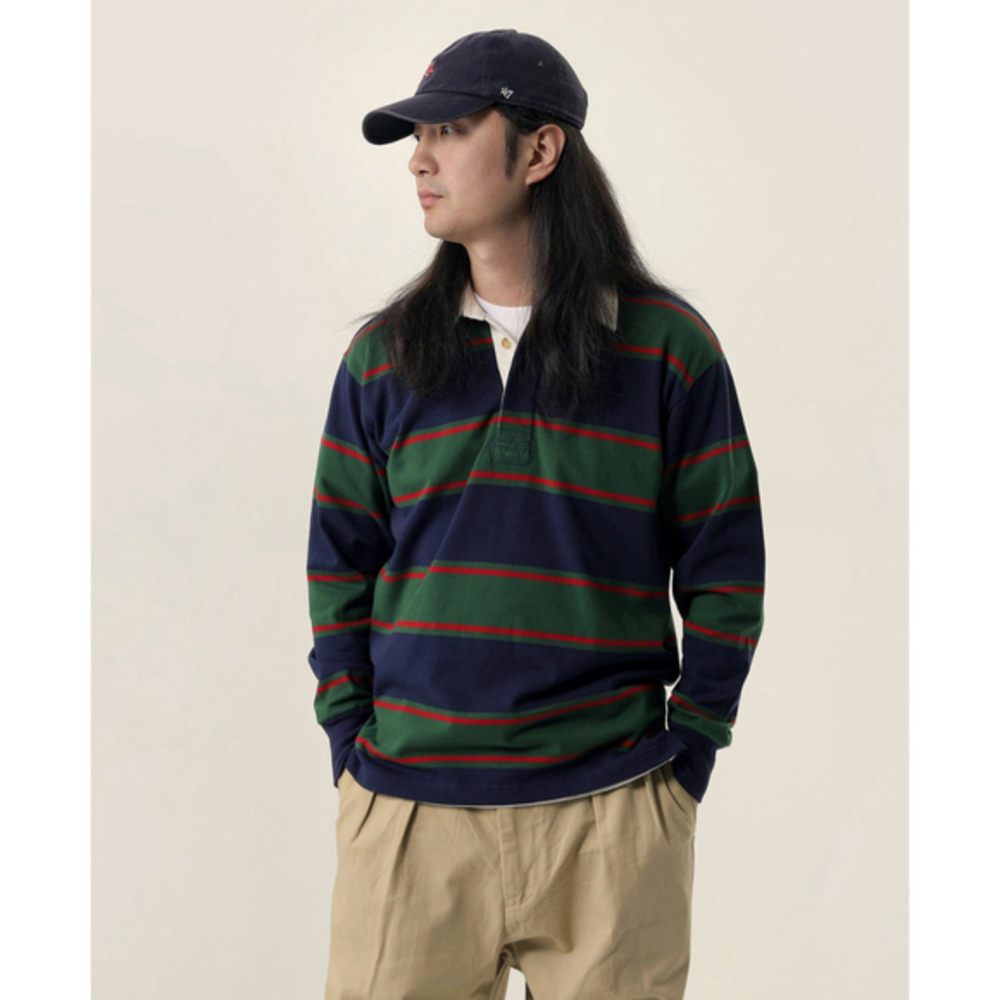 Bronson Mfg Long Sleeve Polo Jersey Rugby Shirt, Sz M, Vtg Style, Green Navy Red